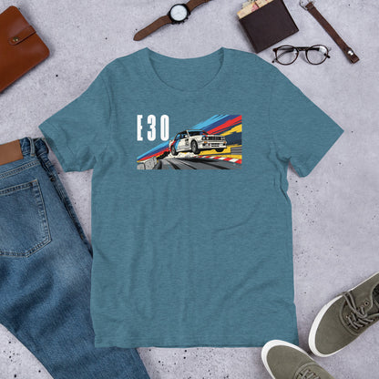 E30 Touring Car Tee — Group A Heritage graphic t-shirt, Deep Teal front view (2) — Marque automotive apparel