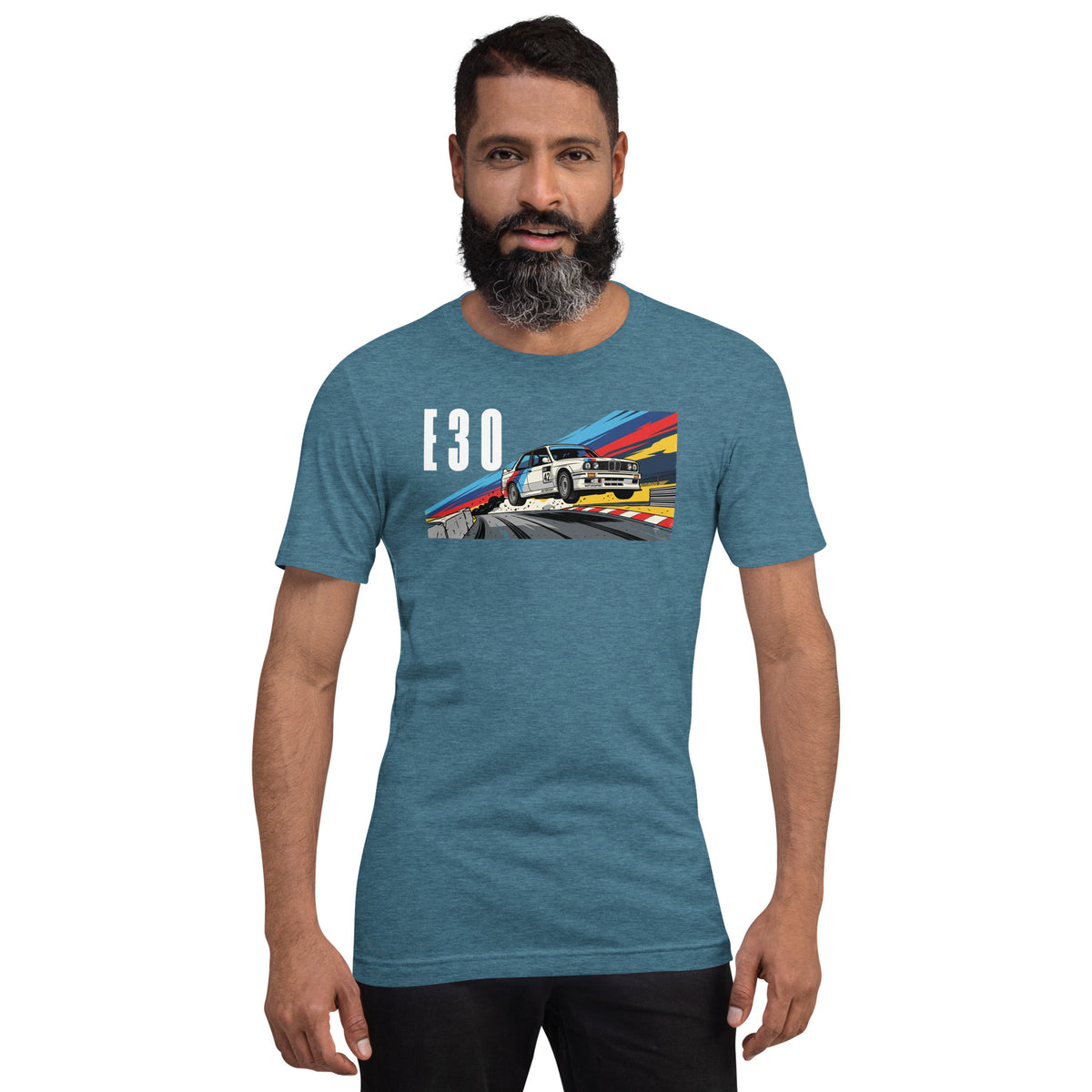 E30 Touring Car Tee — Group A Heritage graphic t-shirt, Deep Teal front view (3) — Marque automotive apparel