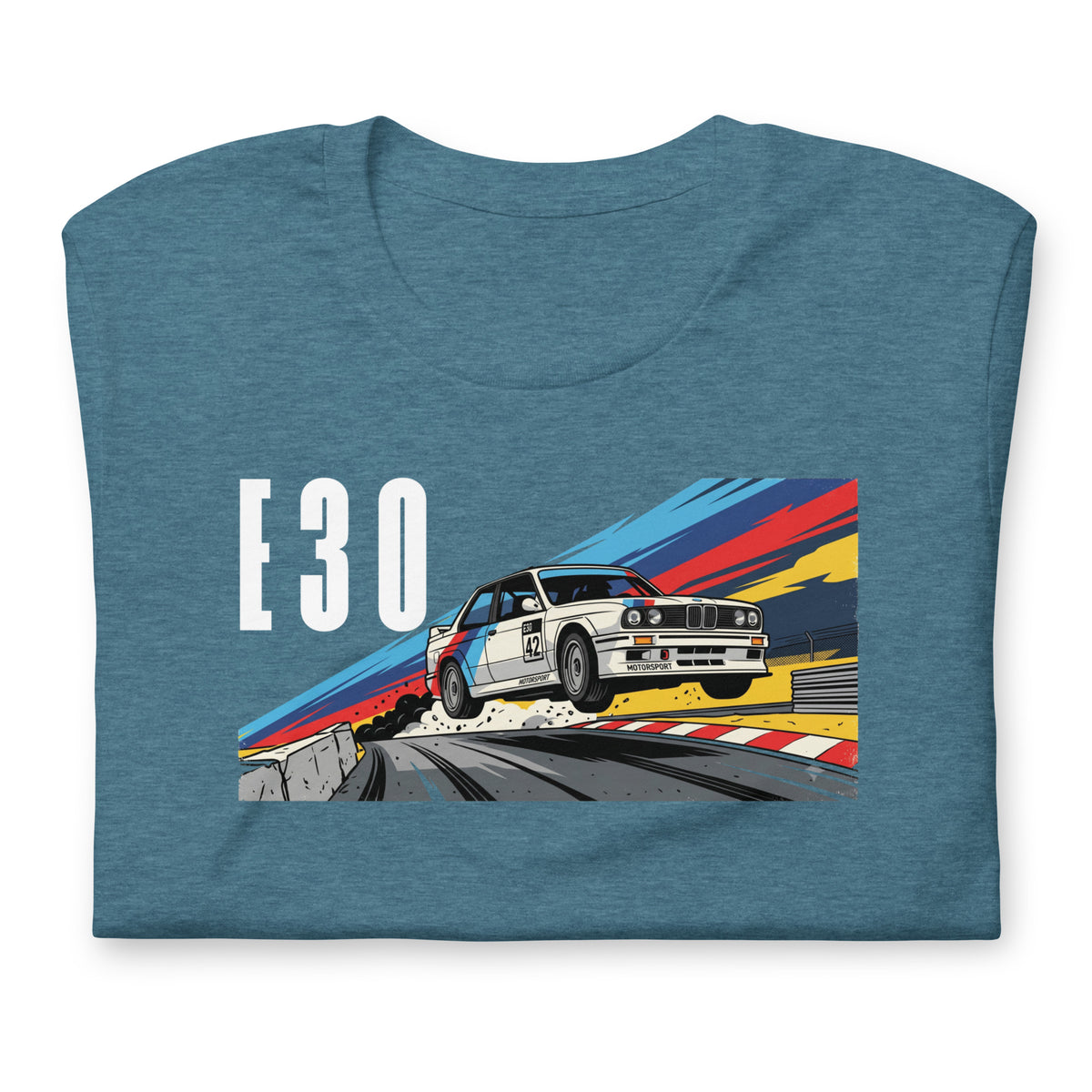 E30 Touring Car Tee — Group A Heritage graphic t-shirt, Deep Teal front view (4) — Marque automotive apparel