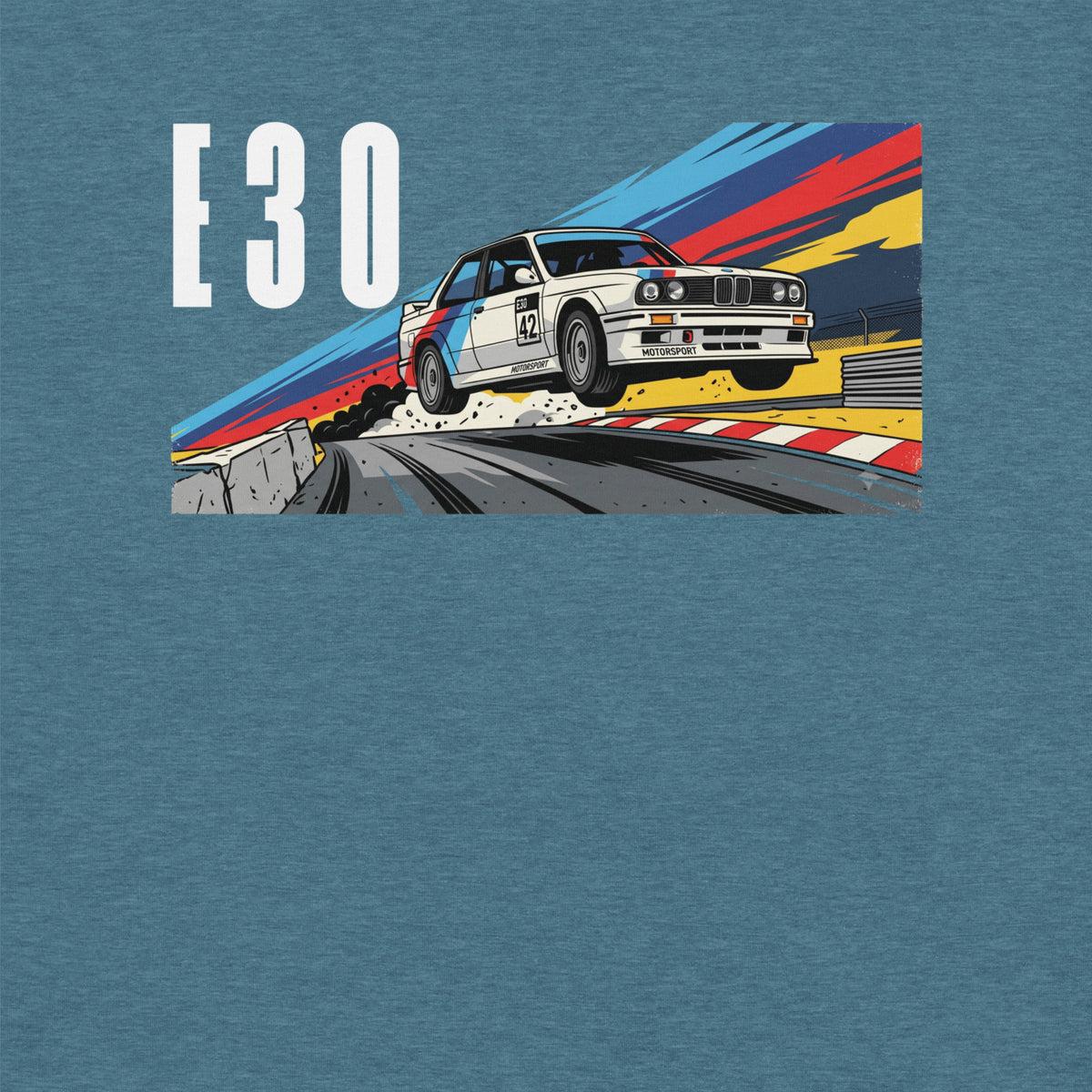 E30 Touring Car Tee — Group A Heritage graphic t-shirt, Deep Teal front view (5) — Marque automotive apparel