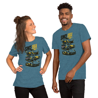 Stuttgart's Finest Since '64 t-shirt, Heather Deep Teal front view (2) — Marque automotive apparel