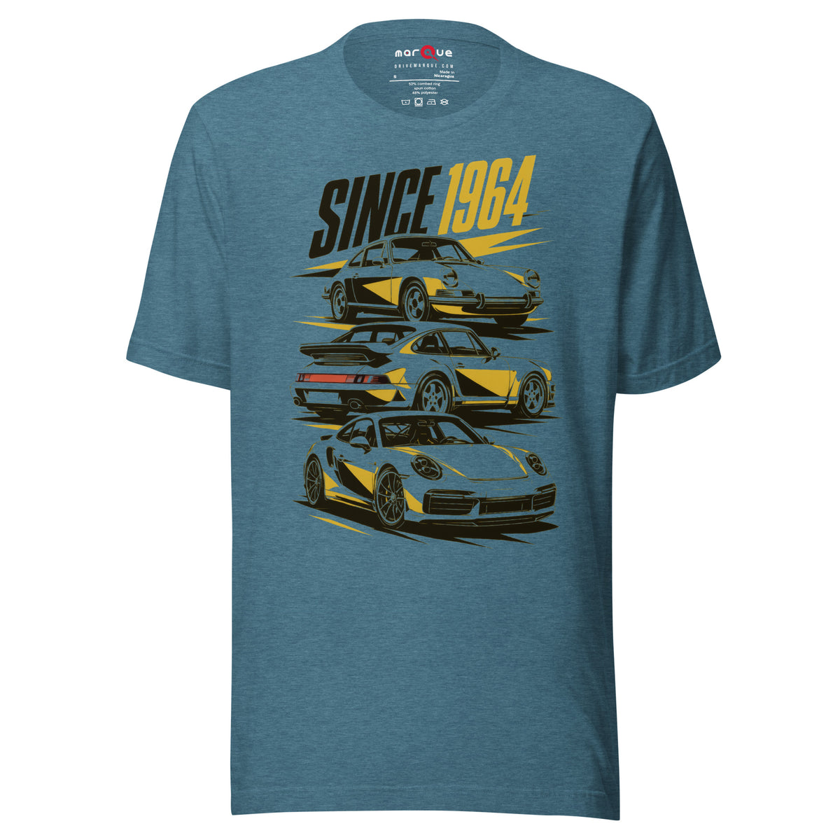 Stuttgart's Finest Since '64 t-shirt, Heather Deep Teal front view — Marque automotive apparel