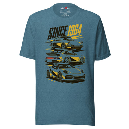 Stuttgart's Finest Since '64 t-shirt, Heather Deep Teal front view — Marque automotive apparel