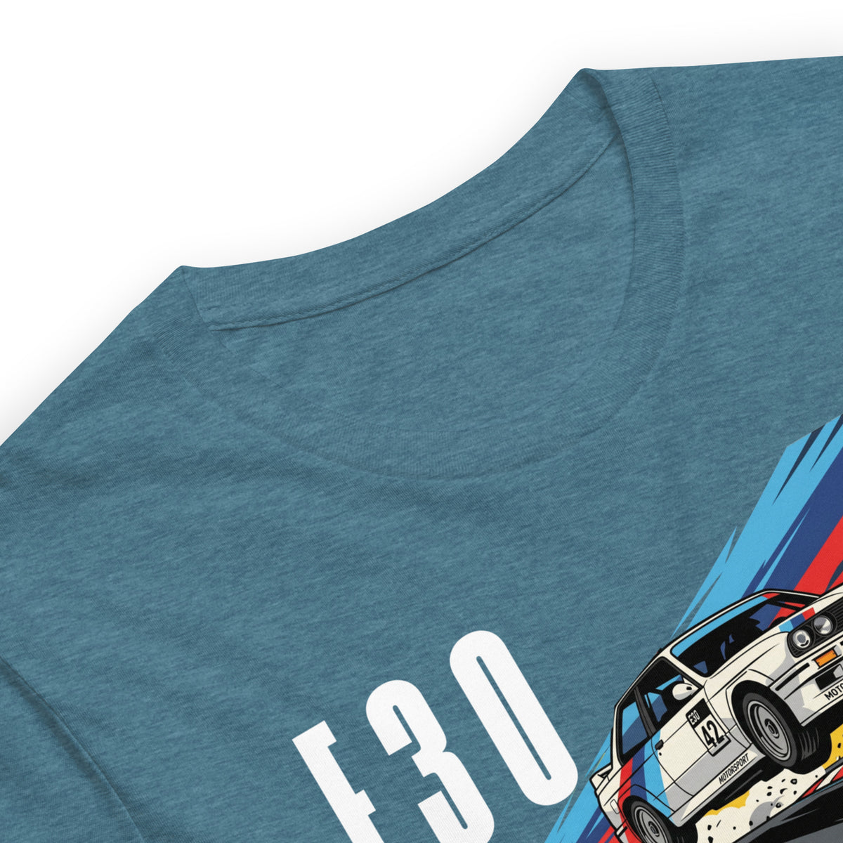 E30 Touring Car Tee — Group A Heritage graphic t-shirt, Deep Teal print detail — Marque automotive apparel