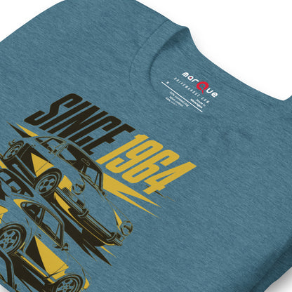 Stuttgart's Finest Since '64 t-shirt, Heather Deep Teal print detail — Marque automotive apparel