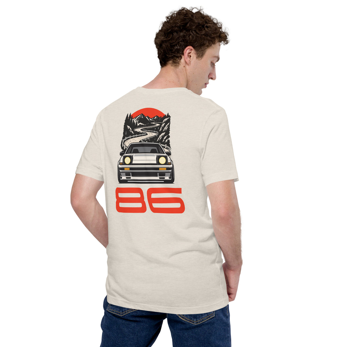 Touge Run Tee, Heather Dust back view (2) — Marque automotive apparel