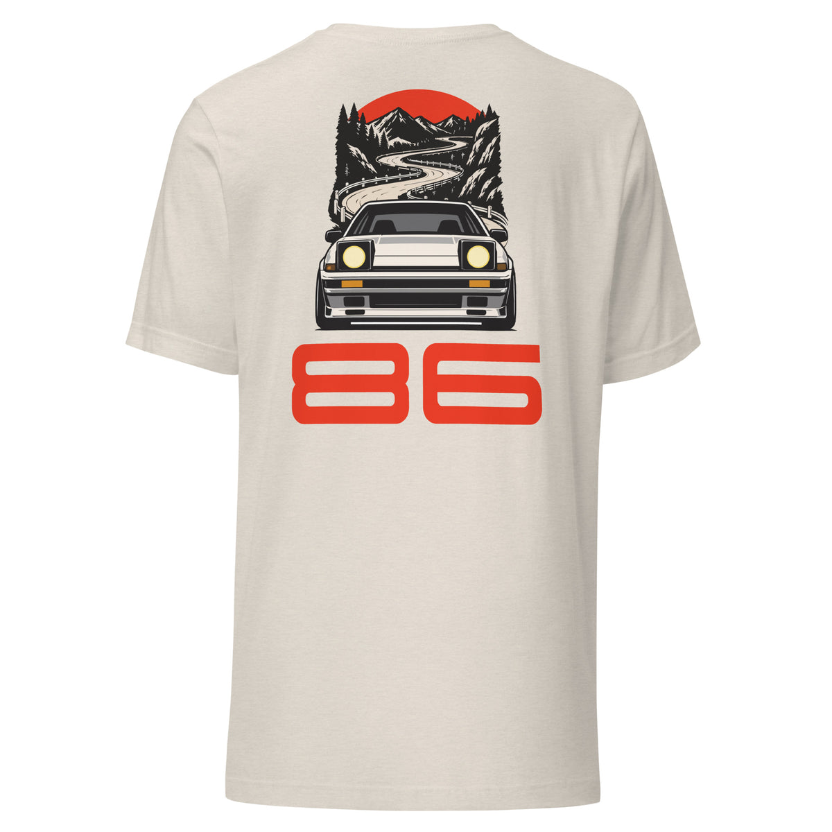 Touge Run Tee, Heather Dust back view — Marque automotive apparel