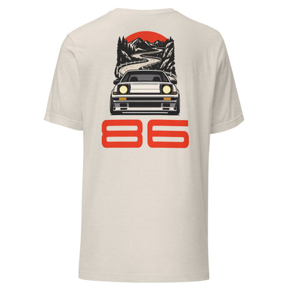 Touge Run Tee, Heather Dust back view — Marque automotive apparel