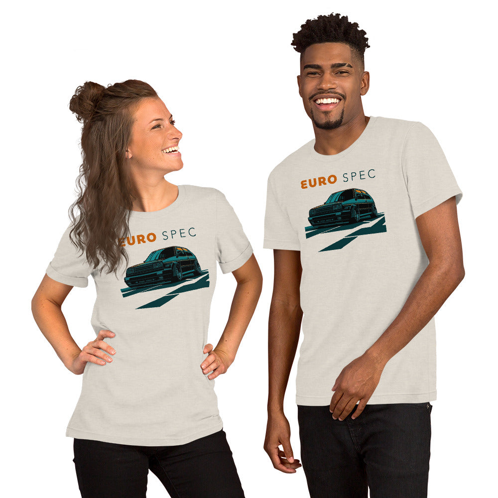 Euro Spec Tee — Mk2 Hot Hatch graphic t-shirt, Heather Dust front view (2) — Marque automotive apparel