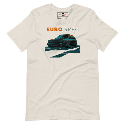 Euro Spec Tee — Mk2 Hot Hatch graphic t-shirt, Heather Dust front view (4) — Marque automotive apparel