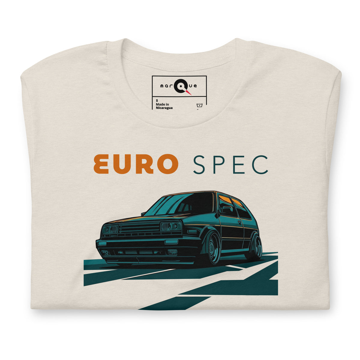 Euro Spec Tee — Mk2 Hot Hatch graphic t-shirt, Heather Dust front view (5) — Marque automotive apparel