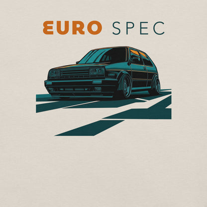 Euro Spec Tee — Mk2 Hot Hatch graphic t-shirt, Heather Dust front view (6) — Marque automotive apparel