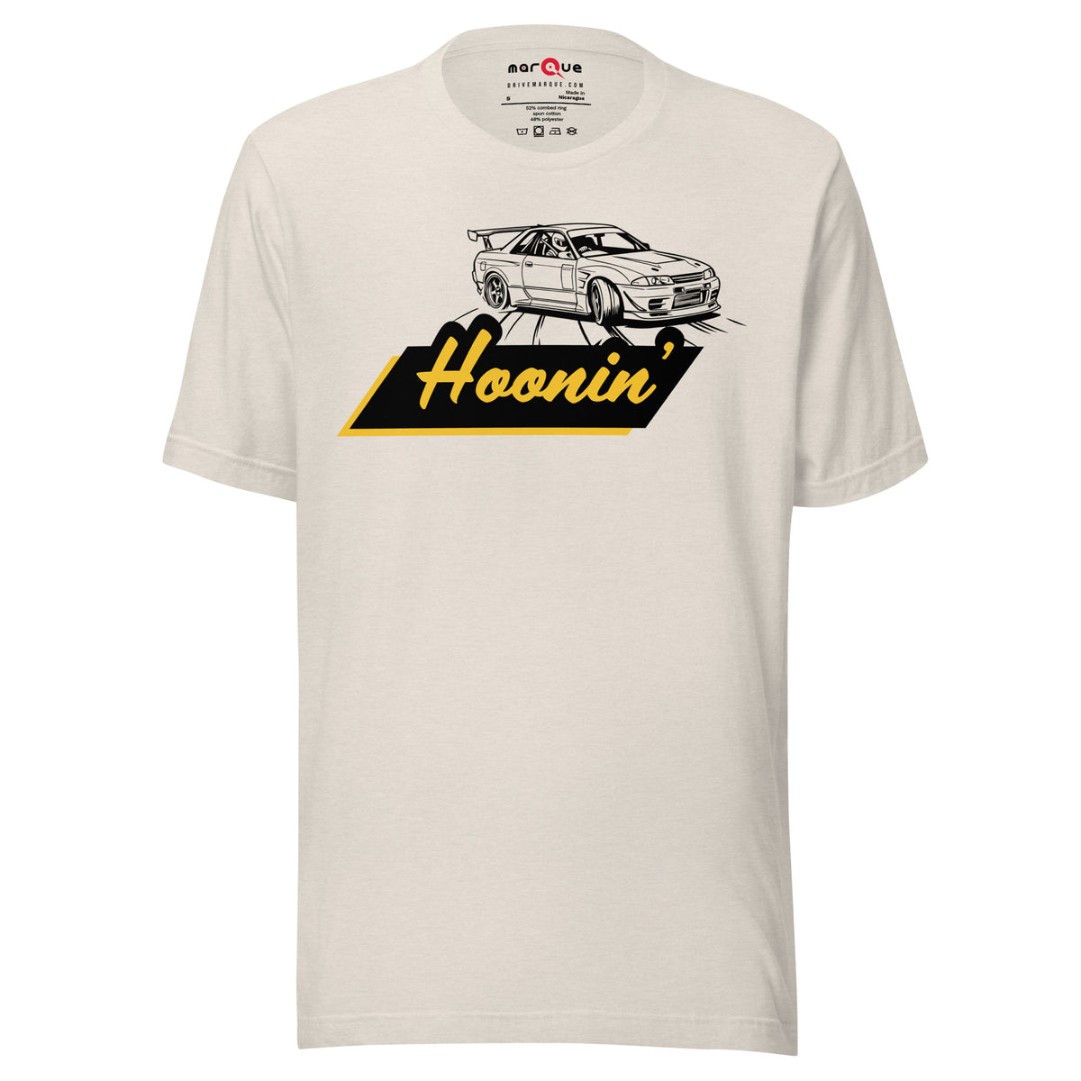 Hoonin' Tee — Sideways by Choice graphic t-shirt, Heather Dust front view — Marque automotive apparel