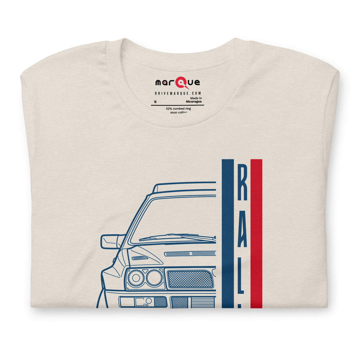 Group A Rally Tee — Six in a Row graphic t-shirt, Heather Dust front view (2) — Marque automotive apparel