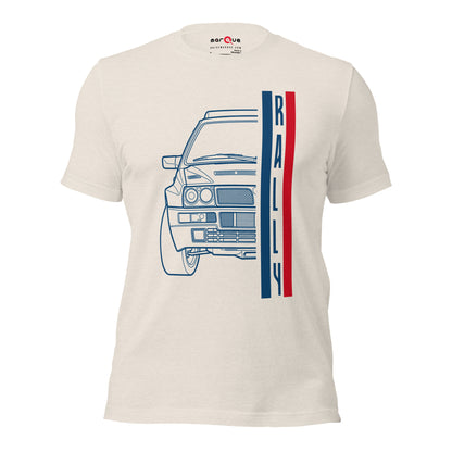 Group A Rally Tee — Six in a Row graphic t-shirt, Heather Dust front view — Marque automotive apparel