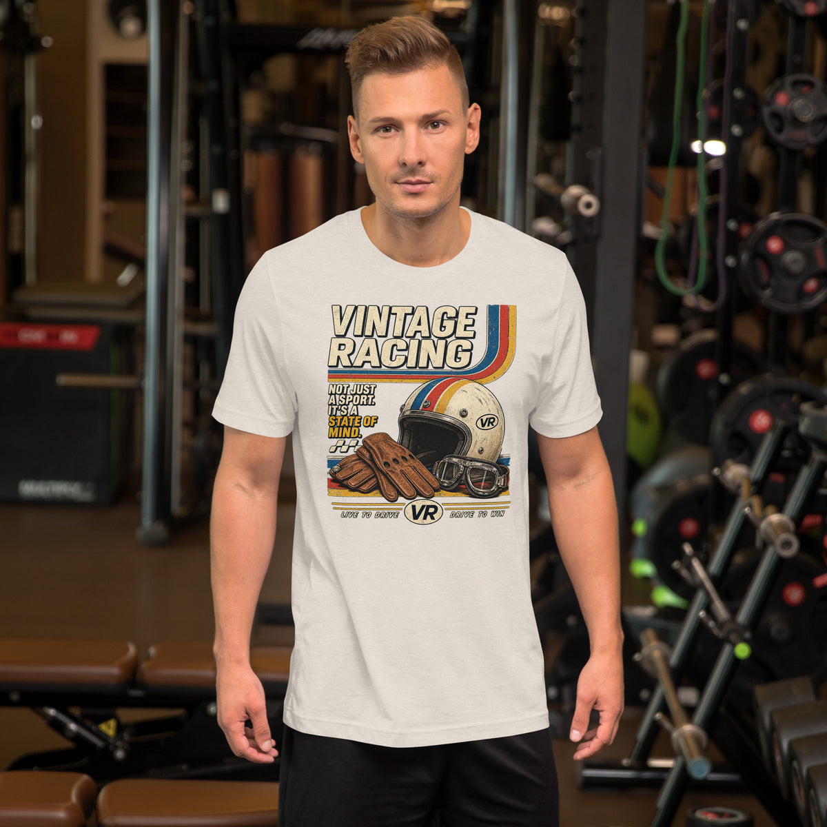 Vintage Racing Tee, Heather Dust front view (3) — Marque automotive apparel