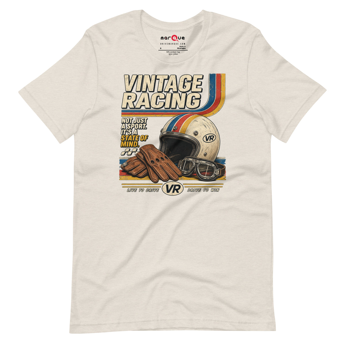 Vintage Racing Tee, Heather Dust front view (2) — Marque automotive apparel