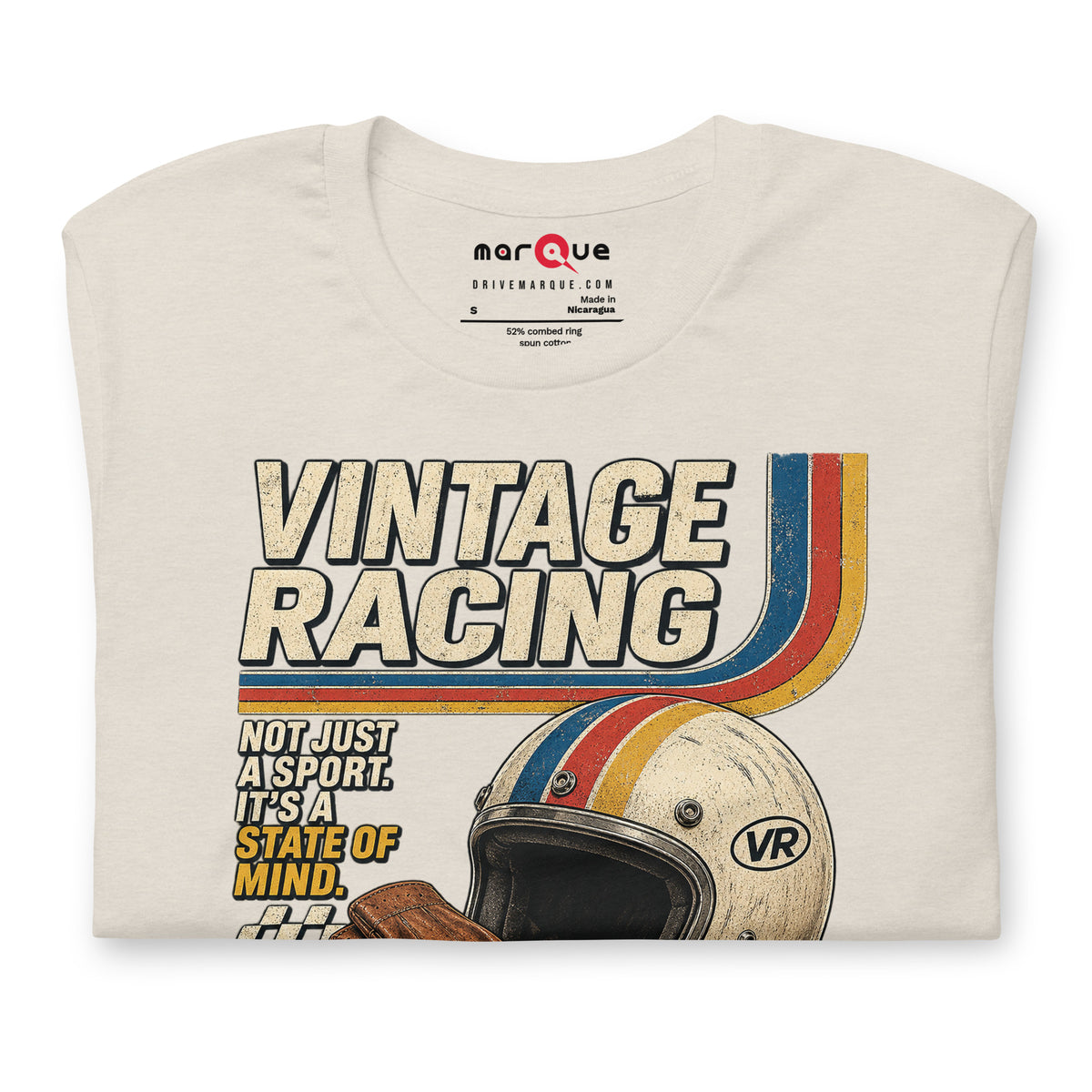 Vintage Racing Tee, Heather Dust front view — Marque automotive apparel