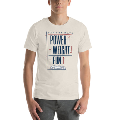 Car Guy Math t-shirt, Heather Dust front view (2) — Marque automotive apparel