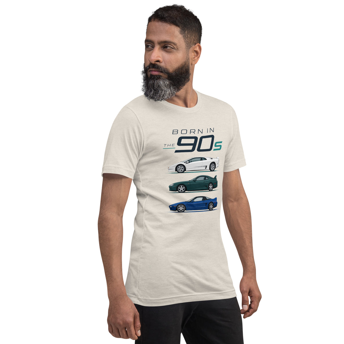 Born in the 90s tee, Heather Dust front view — Marque automotive apparel (2)