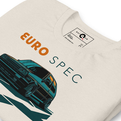 Euro Spec Tee — Mk2 Hot Hatch graphic t-shirt, Heather Dust print detail (2) — Marque automotive apparel