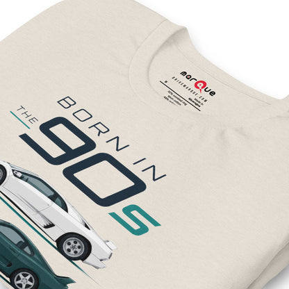 Born in the 90s tee, Heather Dust print detail — Marque automotive apparel