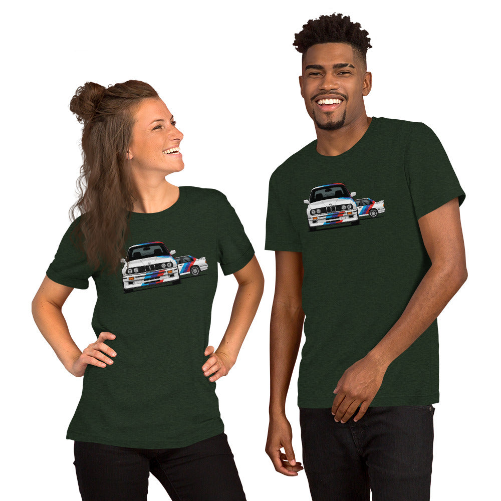 E30 Box Flare Tee — Widebody Icon graphic t-shirt, Heather Emerald front view (2) — Marque automotive apparel
