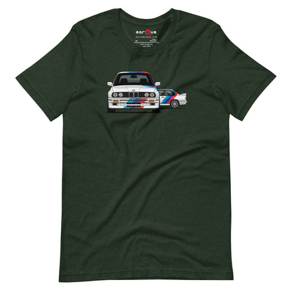 E30 Box Flare Tee — Widebody Icon graphic t-shirt, Heather Emerald front view — Marque automotive apparel