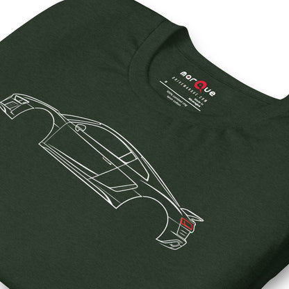 Close-up of the V10 line print on Heather Emerald, showing the intake panel behind the door