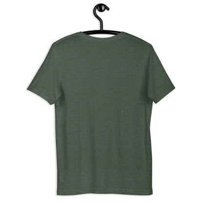 Keep Calm and Drive On Tee, Heather Forest back view — Marque automotive apparel