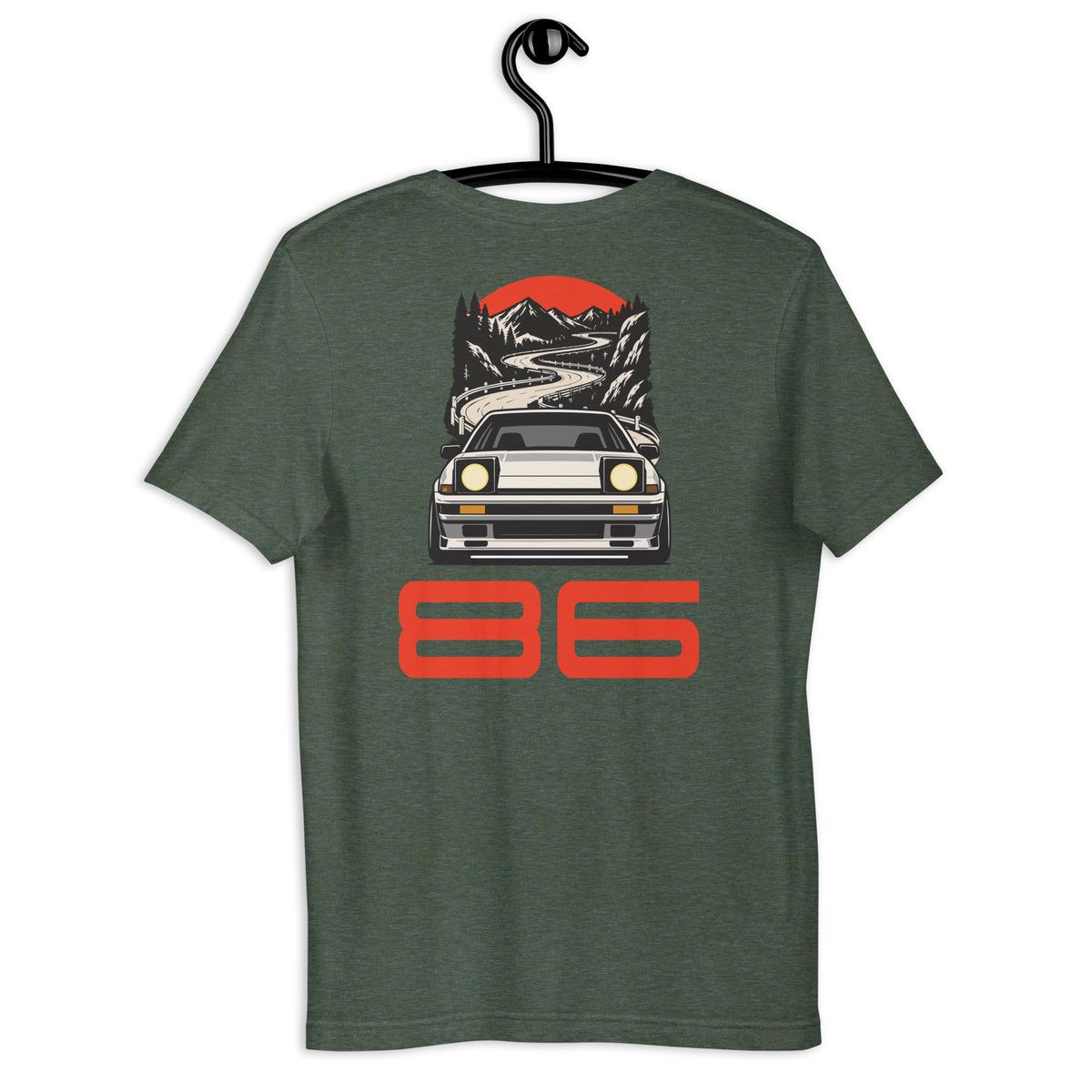 Touge Run Tee, Heather Forest back view (3) — Marque automotive apparel
