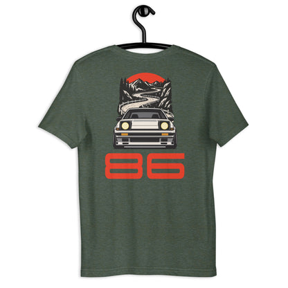 Touge Run Tee, Heather Forest back view (3) — Marque automotive apparel