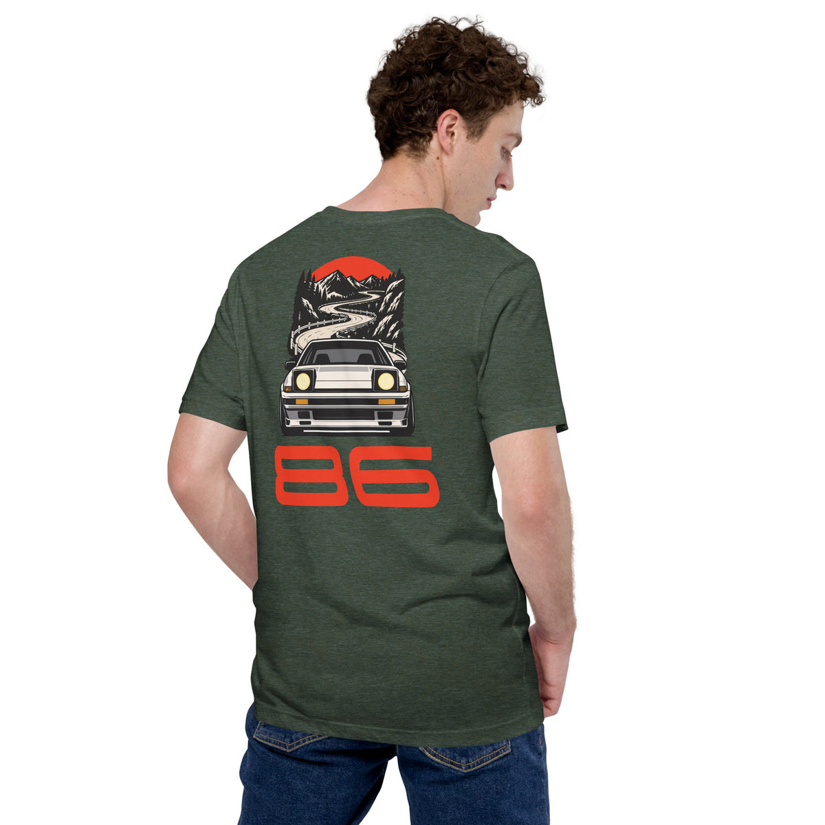 Touge Run Tee, Heather Forest back view (2) — Marque automotive apparel