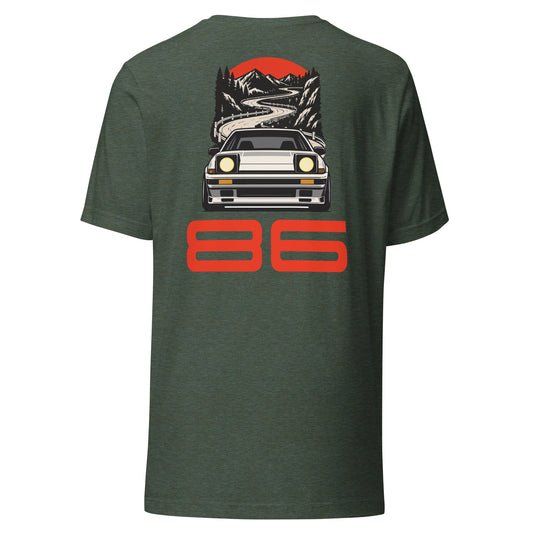Touge Run Tee, Heather Forest back view — Marque automotive apparel