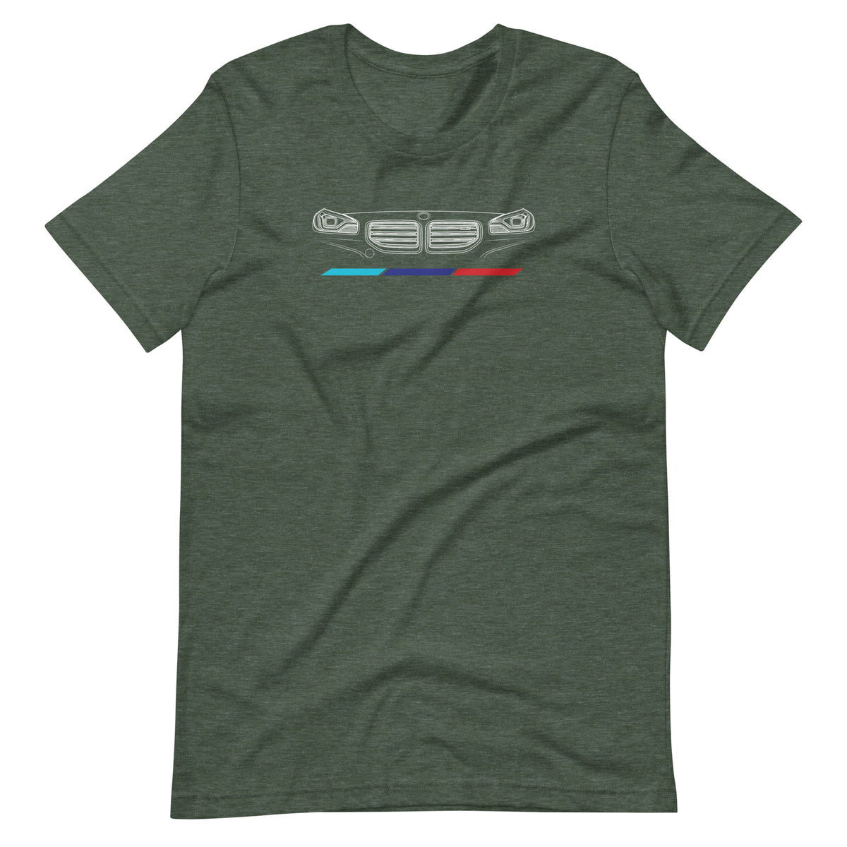 Twin Grille Tee — Tricolor Stripes graphic t-shirt, Heather Forest front view (2) — Marque automotive apparel
