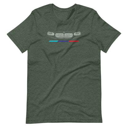 Twin Grille Tee — Tricolor Stripes graphic t-shirt, Heather Forest front view (2) — Marque automotive apparel
