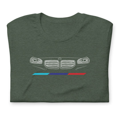 Twin Grille Tee — Tricolor Stripes graphic t-shirt, Heather Forest front view — Marque automotive apparel