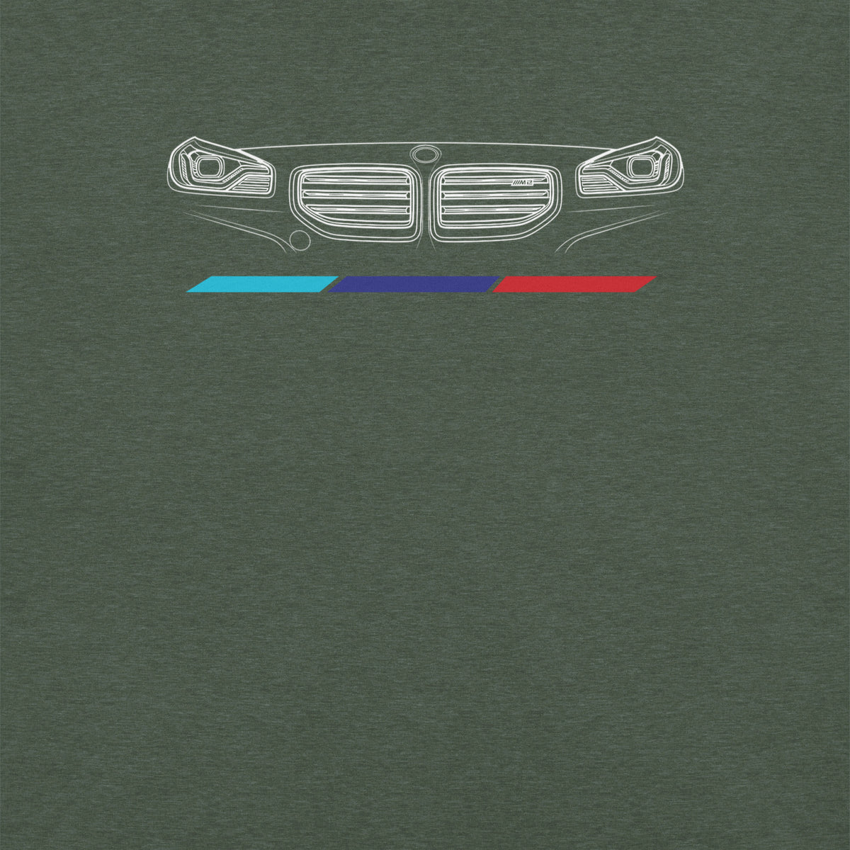 Twin Grille Tee — Tricolor Stripes graphic t-shirt, Heather Forest front view (3) — Marque automotive apparel