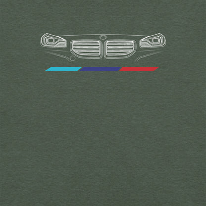 Twin Grille Tee — Tricolor Stripes graphic t-shirt, Heather Forest front view (3) — Marque automotive apparel