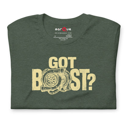 Got Boost tee, Heather Forest front view — Marque automotive apparel (2)