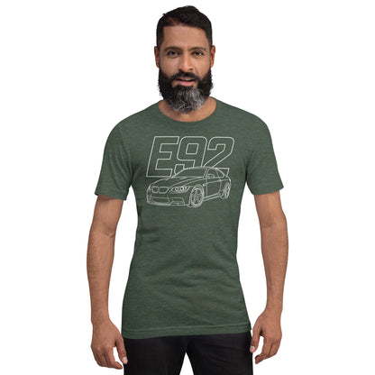 E92 Tee — Naturally Aspirated V8, Heather Forest front view (2) — Marque automotive apparel