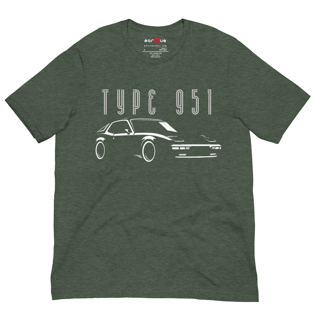 Type 951 t-shirt, Heather Forest front view — Marque automotive apparel