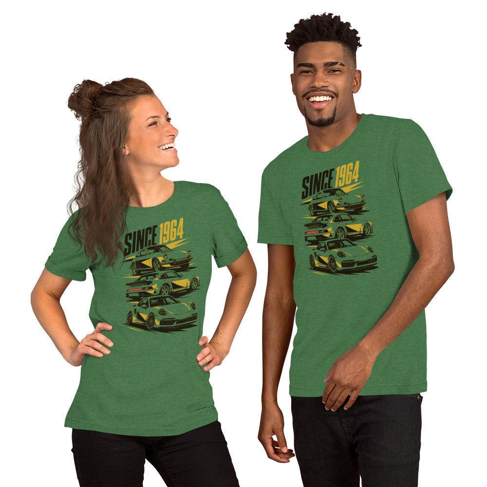 Stuttgart's Finest Since '64 t-shirt, Heather Grass Green front view (2) — Marque automotive apparel