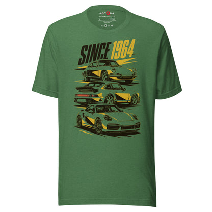 Stuttgart's Finest Since '64 t-shirt, Heather Grass Green front view — Marque automotive apparel