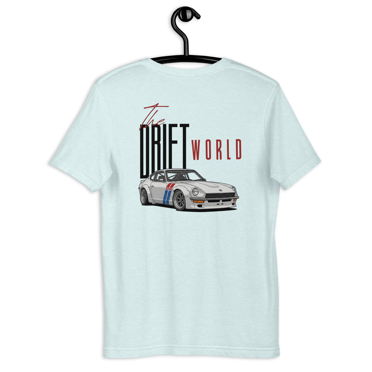 Drift World Z Tee — Rear-Drive Icon graphic t-shirt, Heather Ice Blue back view (2) — Marque automotive apparel