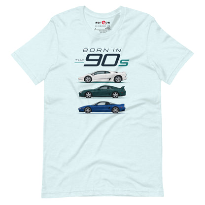 Born in the 90s tee, Heather Ice Blue front view — Marque automotive apparel