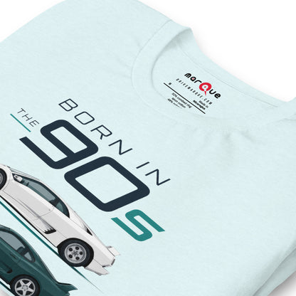 Born in the 90s tee, Heather Ice Blue print detail — Marque automotive apparel