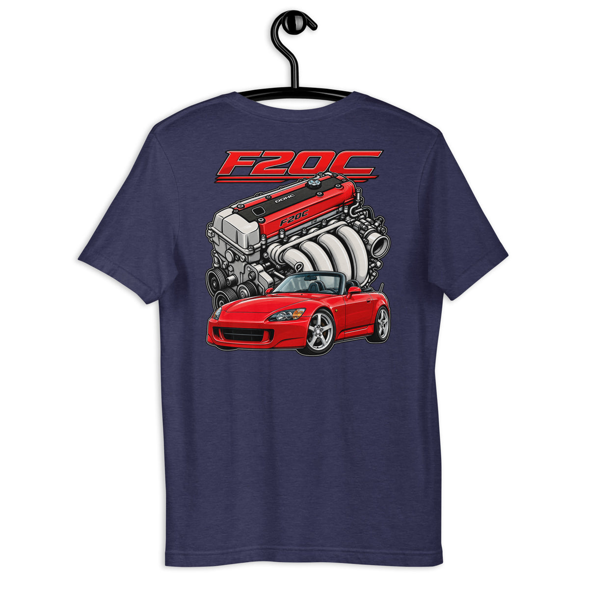 F20C Redline Royalty Tee, Heather Midnight Navy back view (2) — Marque automotive apparel