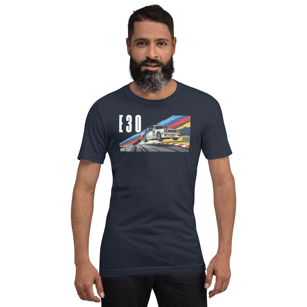 E30 Touring Car Tee — Group A Heritage graphic t-shirt, Navy front view (3) — Marque automotive apparel