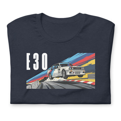 E30 Touring Car Tee — Group A Heritage graphic t-shirt, Navy front view (4) — Marque automotive apparel